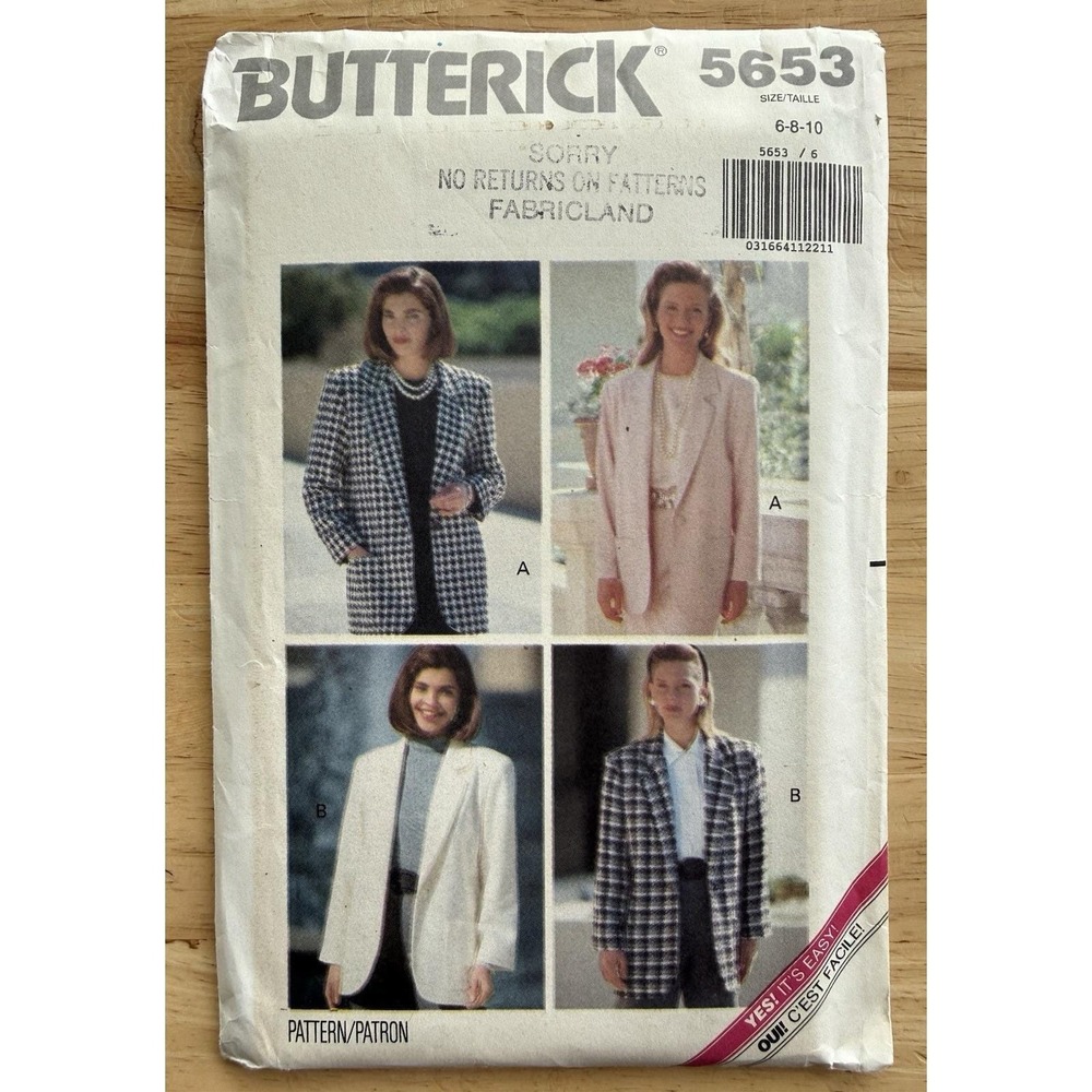 Butterick YES! IT'S EASY Pattern 5653 Misses' Loose-Fit Lined Jacket Size 6-10